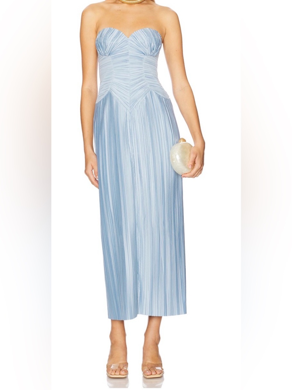 Cult Gaia Ashika Strapless Pleated Midi Dress in Pale Blue